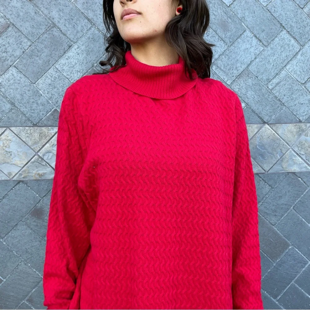 Red Oversized Long Sleeve Knitted Turtleneck - Picture 2 of 4